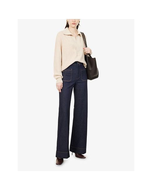 Victoria Beckham Blue Alina High-Rise Wide-Leg Cotton Denim Jeans