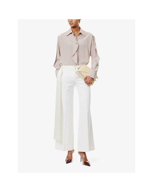 Victoria Beckham White New Gigi Two-Slip-Pockets Wide-Leg Mid-Rise Woven-Blend Trousers