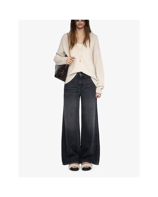 Zadig & Voltaire White Mikyz V-Neck Cashmere Jumper