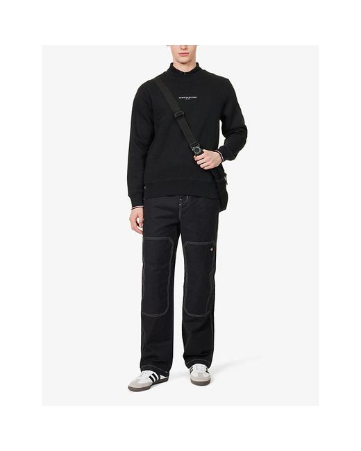 Tommy Hilfiger Black Brand-embroidered Cotton And Recycled Polyester-blend Sweatshirt for men
