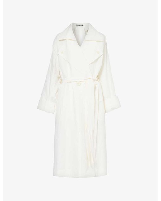 Issey Miyake White Shaped Membrane Double-breasted Woven-blend Trench Coat