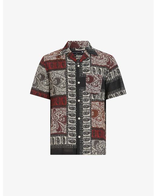 AllSaints Gray Marquee Graphic-print Cotton Shirt for men