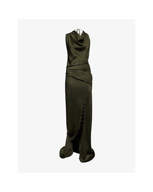 Victoria Beckham Green Rouleaux Draped Satin Maxi Dress