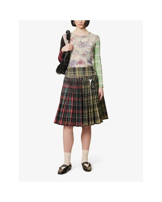 Chopova Lowena Green Tartan-pattern Stretch-cotton Midi Skirt