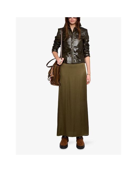 Zadig & Voltaire Green Jimeno Brand-Plaque Satin Maxi Skirt