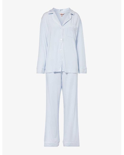 Eberjey Blue Gisele Piped-trim Stretch-jersey Pyjamas