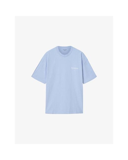 AllSaints Blue Underground Logo-Print Relaxed-Fit Cotton T-Shirt for men