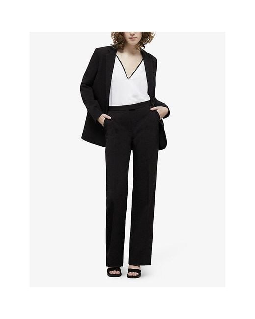 The Kooples Black Straight-Leg High-Rise Crepe Trousers