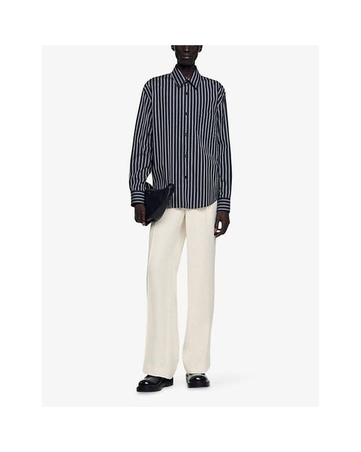 Sandro Blue Striped Long-Sleeve Cotton Shirt for men