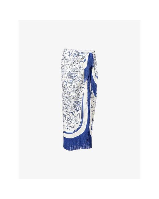 Jonathan Simkhai Blue Russo Graphic-Print Linen-Blend Pareo