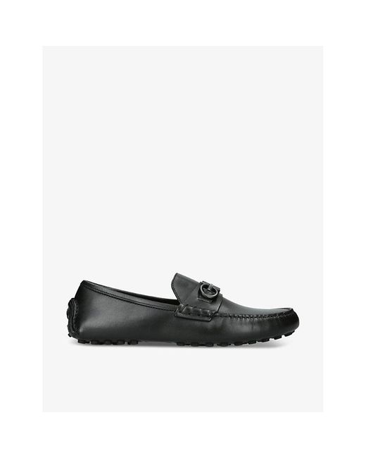 Ferragamo Black Grazioso Gancini-embellished Leather Driving Shoes for men