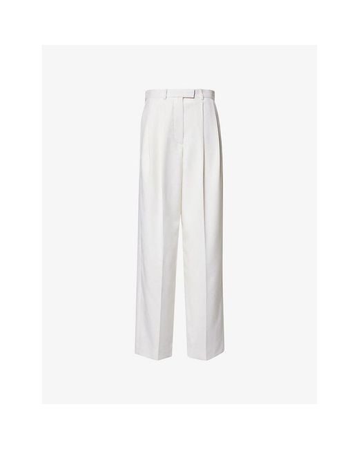 Givenchy White Double-Pleat Straight-Leg Wool-Blend Trousers
