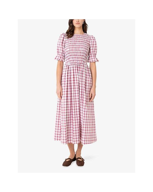 Amy Lynn Pink Imogen Window Pane-Check Cotton Midaxi Dress