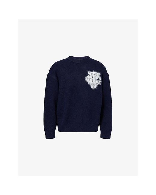 The Couture Club Blue Fluffy Emblem Knitted Jumper for men