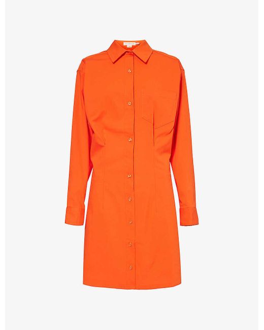 GOOD AMERICAN Orange Patch-pocket Box-pleat Cotton-blend Mini Dress