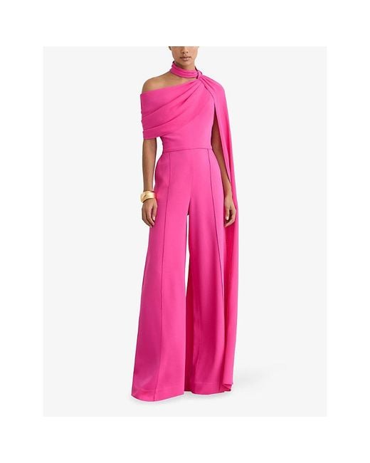 Reiss Pink Carrie One-Shoulder Stretch-Woven Jumpsuit