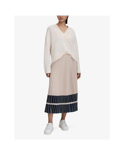 Reiss Natural Marie Pleated Woven Midi Skirt