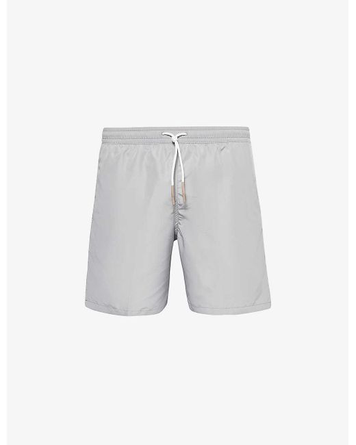 Eleventy Gray Drawstring-waist Flap-pocket Swim Short for men