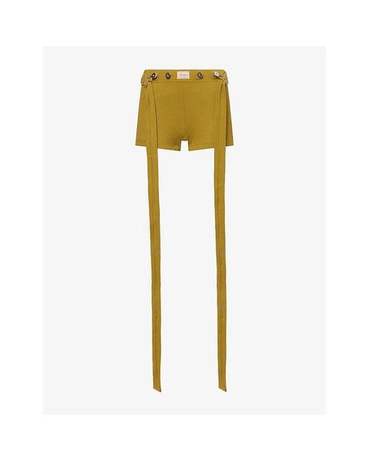 Jean Paul Gaultier Yellow Straps Ribbed Cotton-Knit Shorts