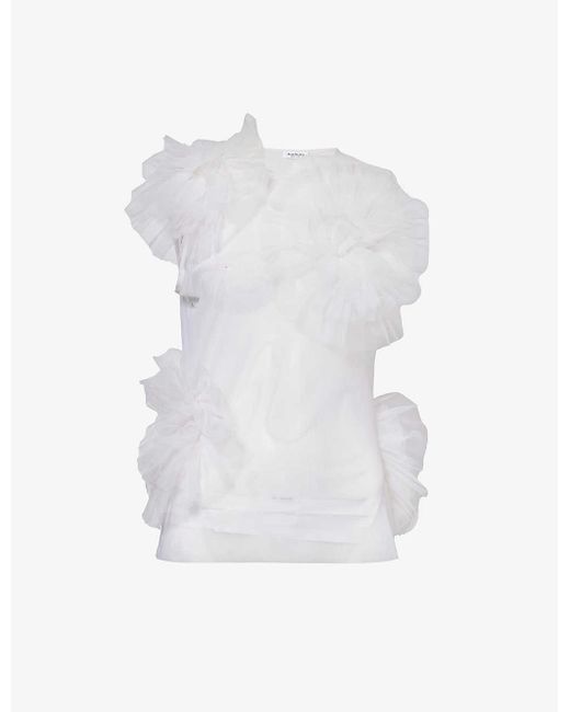 Acne White Tinasa Ruffle-embellished Sheer Woven Top