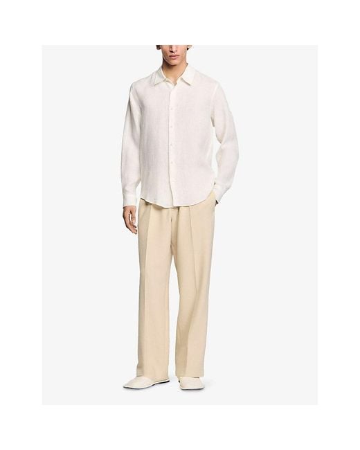 Sandro White Relaxed-Fit Long-Sleeve Linen Shirt for men