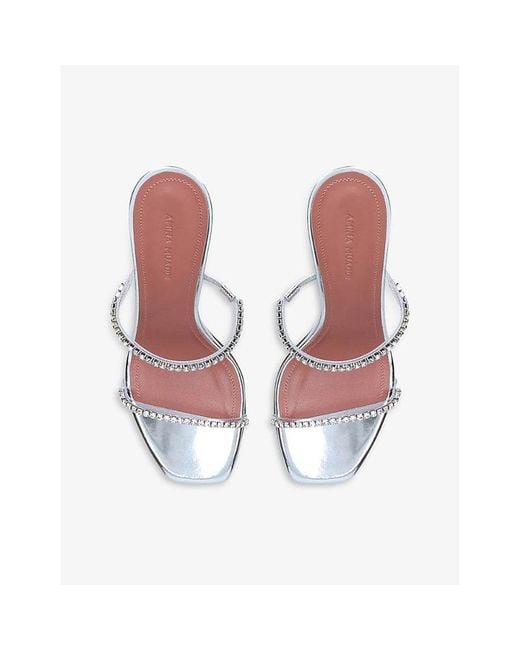 AMINA MUADDI White Gilda Crystal-Embellished Leather Heeled Mules