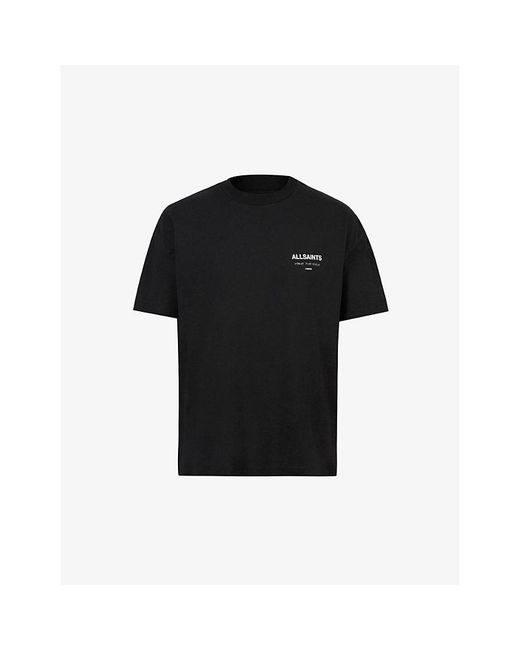 AllSaints Black Jet Underground Logo-Print Relaxed-Fit Organic-Cotton T-Shirt for men