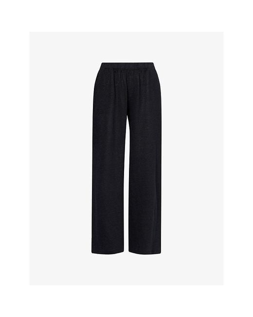 Eberjey Black High-Waist Wide-Leg Linen Trousers