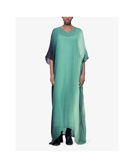 eem Green Vertical Ombre Wool-Blend Kaftan