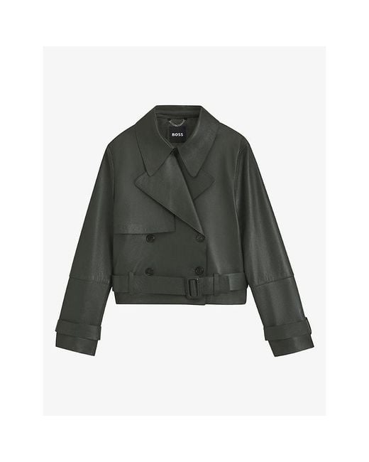 Boss Green Double-Breasted Notch-Lapel Leather Jacket