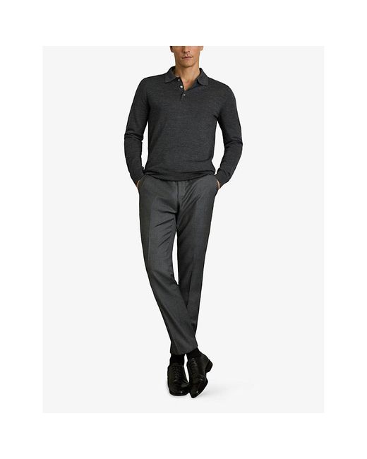 Reiss Blue Trafford Polo-Collar Slim-Fit Wool Jumper for men