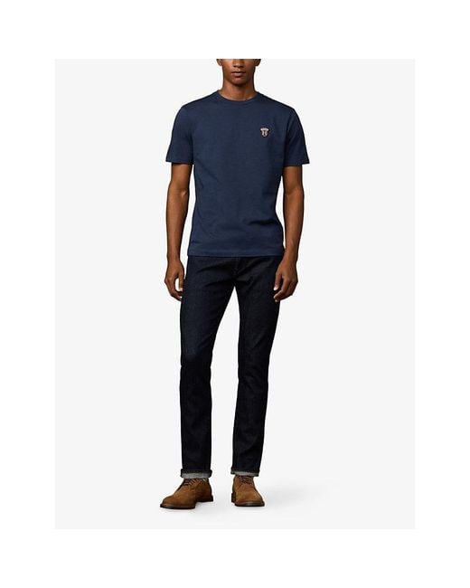 Hackett Blue Heritage Branded-Badge Cotton-Jersey T-Shirt for men