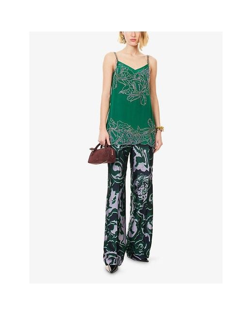 Dries Van Noten Green Centa Embellished Silk Top