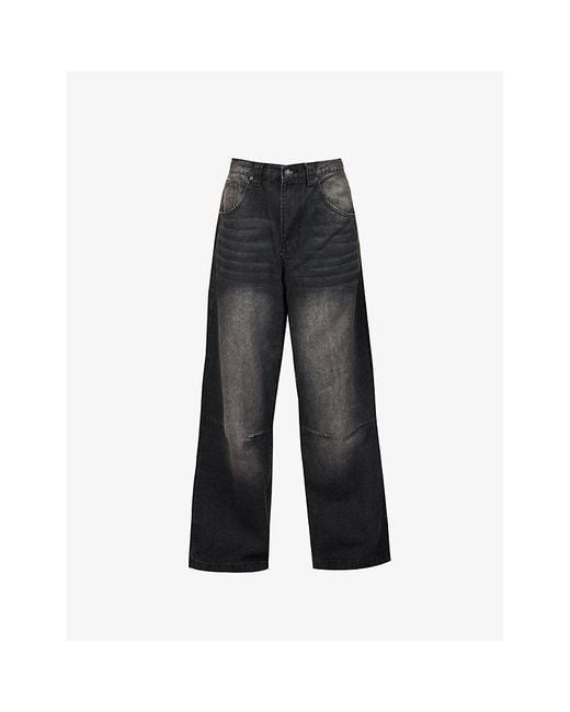 Jaded London Gray Colossus Faded-wash Wide-leg Low-rise Jeans