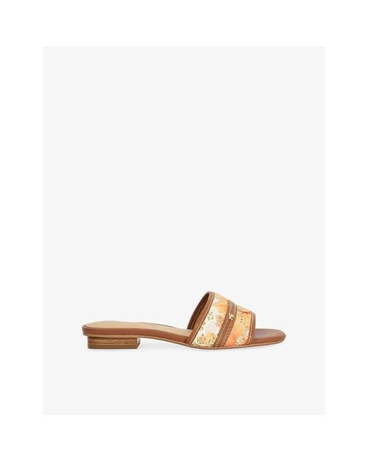 Dune Brown Leti Floral Raffia Slides
