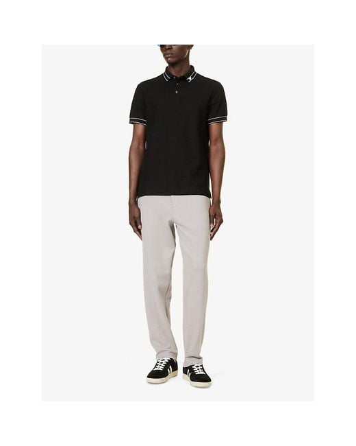Emporio Armani Black Contrast-stripe Brand-embroidered Cotton-piqué Polo Shirt X for men