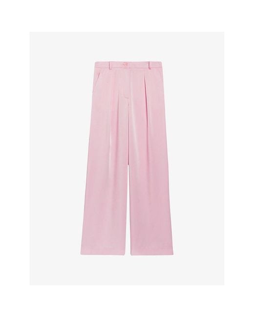Claudie Pierlot Pink Pleated Wide-leg Mid-rise Woven Trousers
