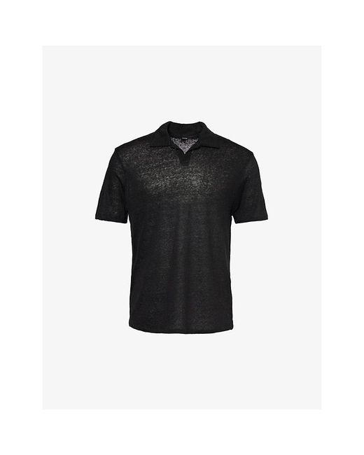 PAIGE Black Shelton Relaxed-fit Linen Polo Shirt X for men