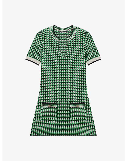 Maje Roxanne Tweed Stretch Cotton-blend Mini Dress in Green - Lyst
