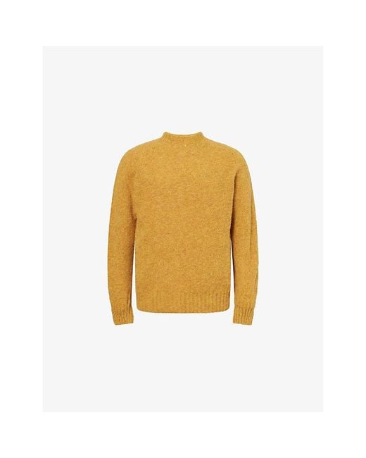 Sunspel Yellow Shetland Crew Neck Wool Knitted Jumper for men