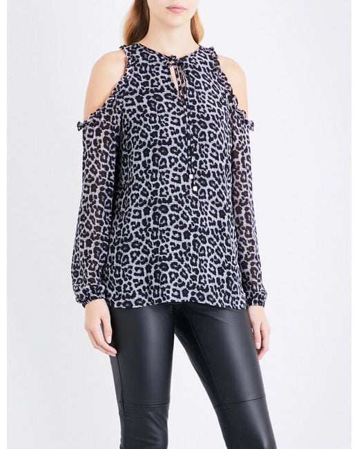 MICHAEL Michael Kors Black Leopard-print Cold-shoulder Top