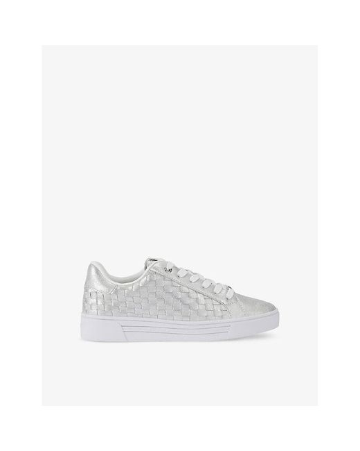 Carvela Kurt Geiger White Daze Weave Logo-Plaque Faux-Leather Low-Top Trainers
