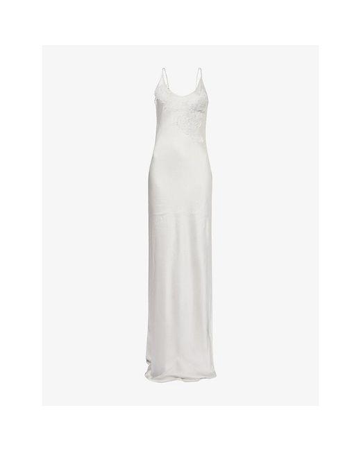Victoria Beckham White Lace-Appliqué Satin Maxi Dress