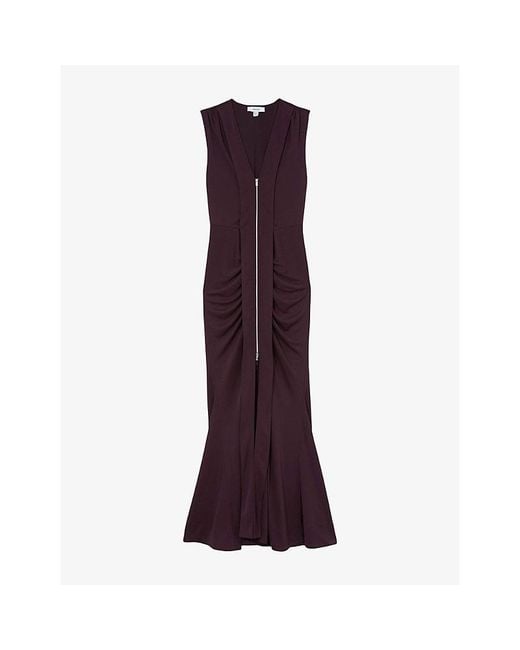 Reiss Purple Scarlett Zip-Front Crepe-Jersey Maxi Dress