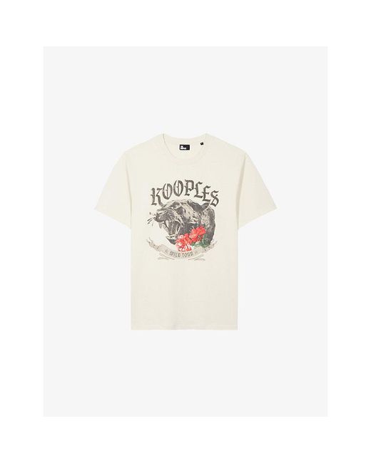 The Kooples White Logo-Print Short-Sleeve Cotton T-Shirt for men