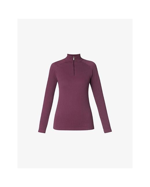 Sweaty Betty Purple Ribbed Chevron Half-Zip Base Layer Ski Top