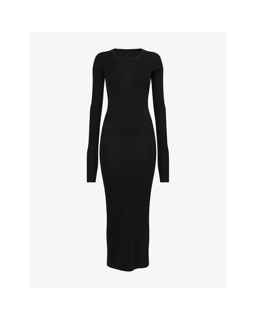 Rick Owens Black Slim-Fit Long-Sleeves Ribbed Wool-Blend Gown