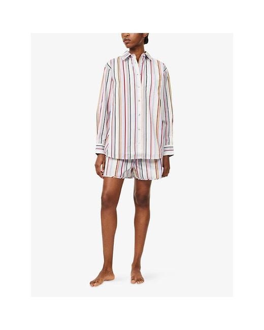 It's 9pm Multicolor X Oceanus Jessie Stripe-Print Cotton Pyjama Set
