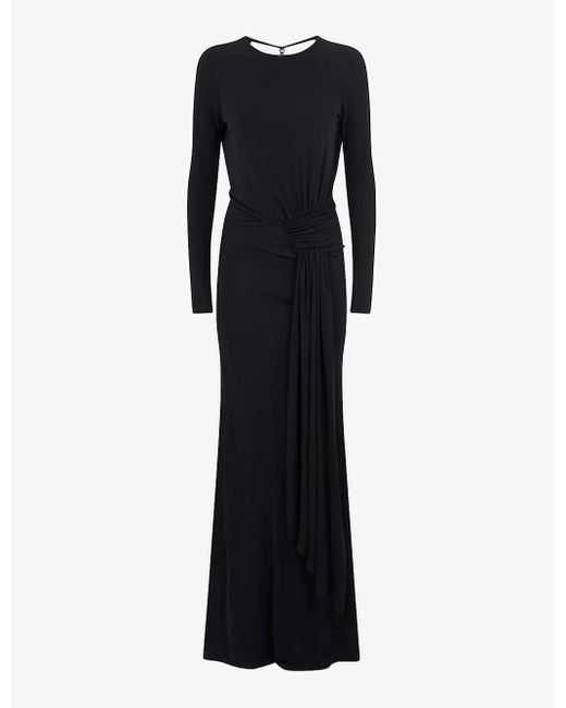 Reiss Black Dora Diamante-embellished Long-sleeve Jersey Maxi Dress