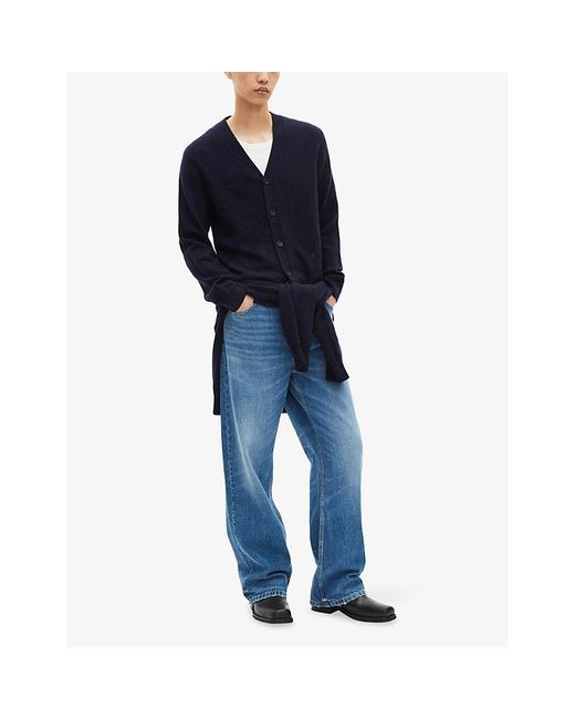 The Kooples Blue V-Neck Relaxed-Fit Cashmere-Blend Cardigan for men